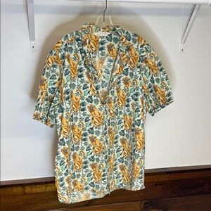 Printfresh Monkey Leafy Jungle Print Button Down Short Sleeve Shirt- XXL